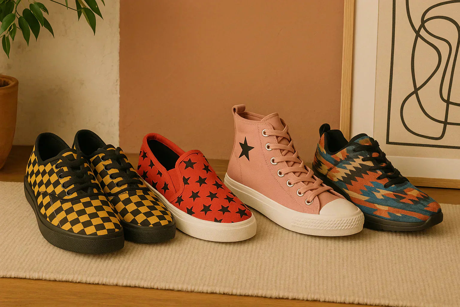 Stylish canvas footwear shoes in vibrant colors, perfect for versatile travel plans and comfort