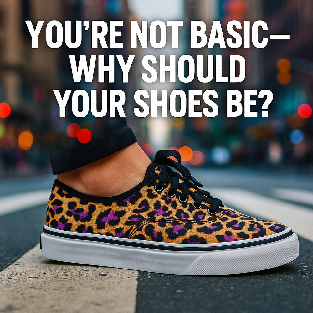 Trendy leopard print shoes showcasing style on a city street