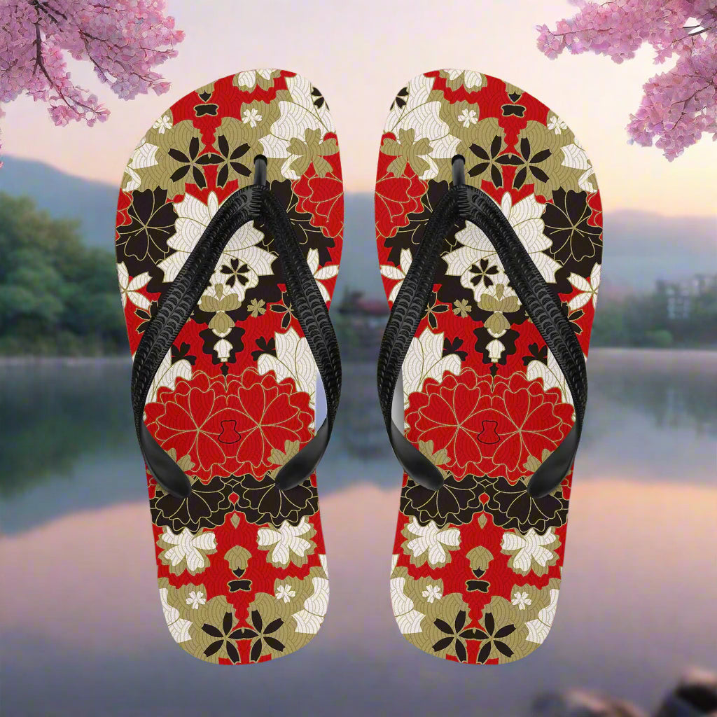 WildSage Market Asian floral print flip-flops with vibrant designs for stylish summer footwear