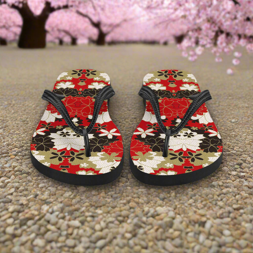 WildSage Market Asian floral print flip-flops with vibrant colors and stylish design for summer wear