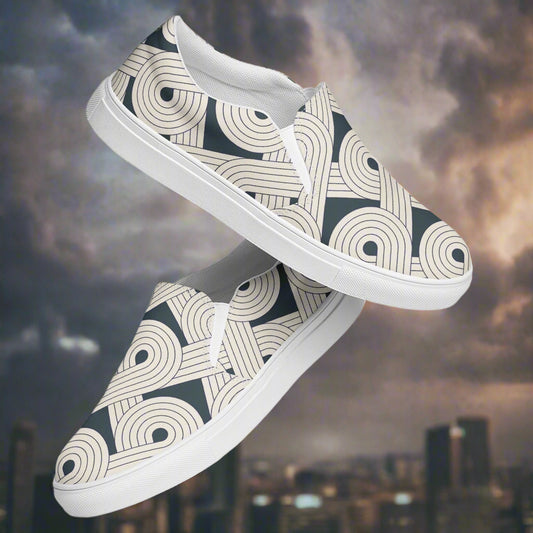 Asian Print Slip-on Canvas Shoes Dream Cloud with stylish geometric patterns and a comfortable design