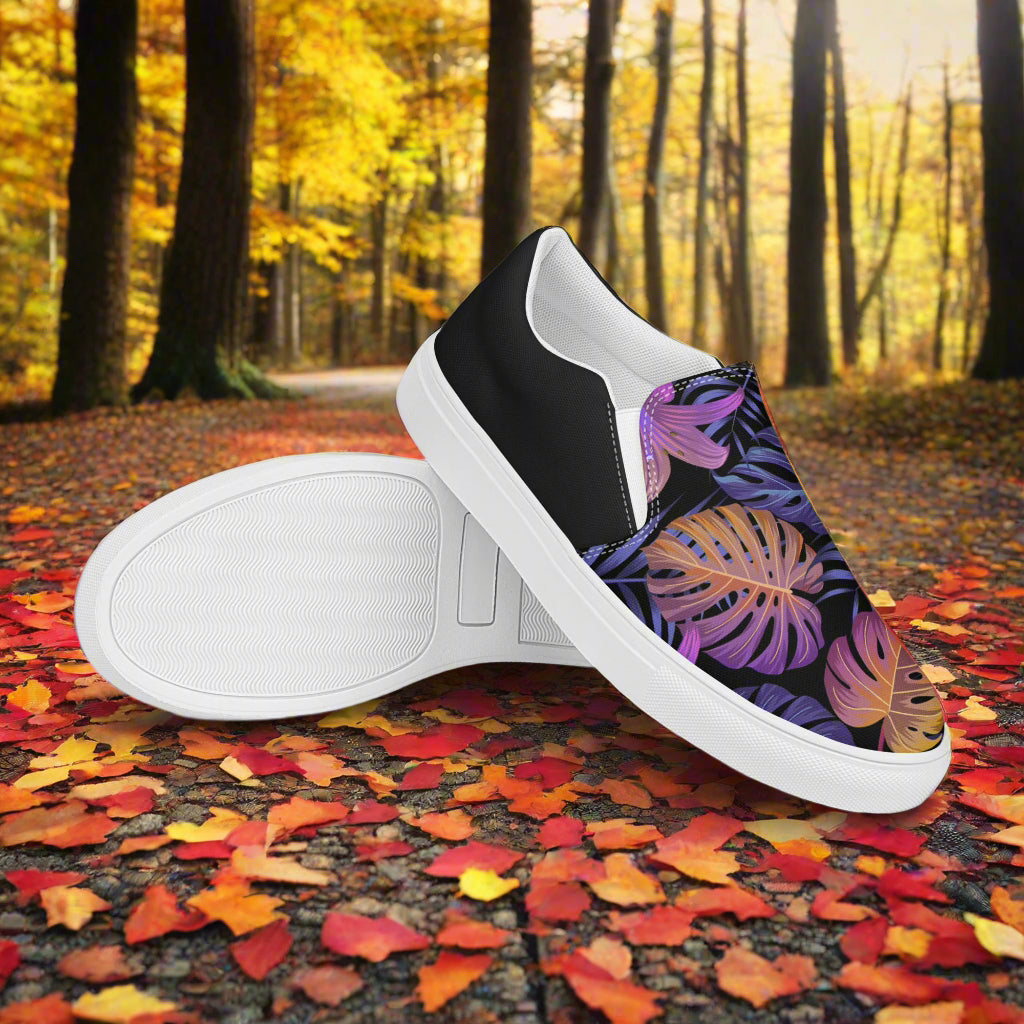 Stylish Balidor Halftone Slip-on Canvas Shoes featuring a vibrant leaf design, perfect for fall outings