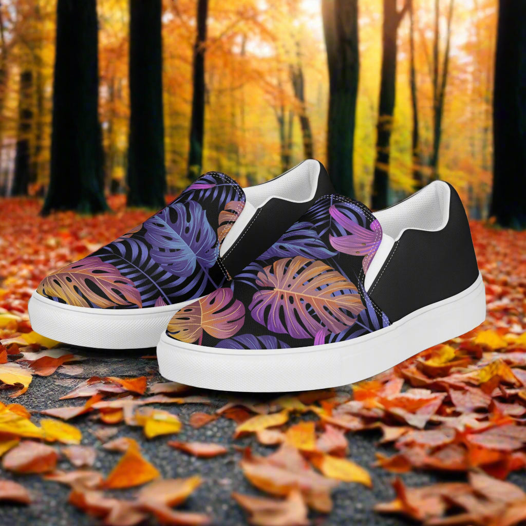Balidor Halftone Slip-on Canvas Shoes featuring vibrant leaf patterns ideal for casual wear