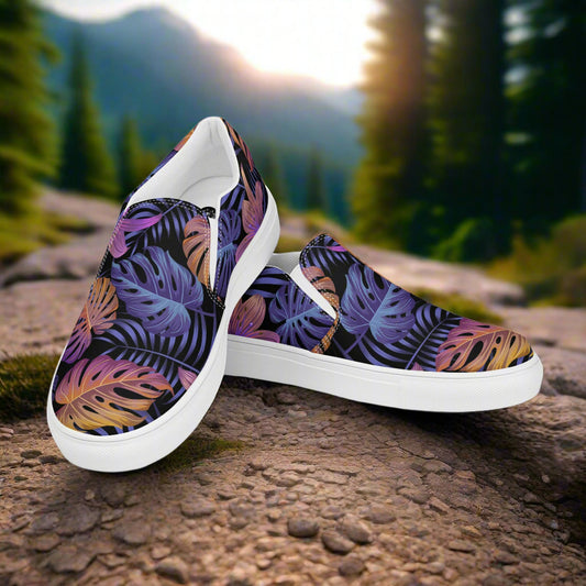 Balidor Slip-on Floral Print Canvas Shoes with Vibrant Leaf Patterns for Casual Wear