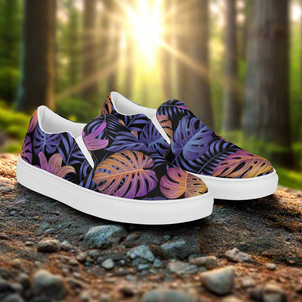 Balidor Slip-on Floral Print Canvas Shoes with Colorful Leaf Design for Stylish Comfort