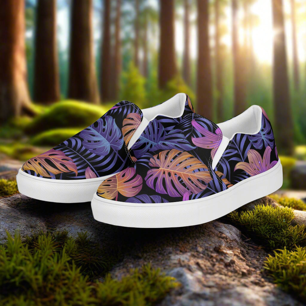 Balidor Slip-on Floral Print Canvas Shoes featuring vibrant leaf patterns ideal for casual outings