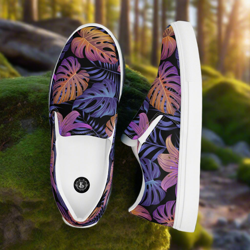 Balidor Slip-on Floral Print Canvas Shoes with a vibrant tropical leaf design on durable fabric