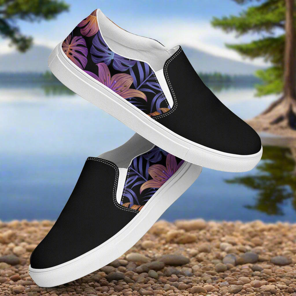 Balidor Two Tone Slip-on Canvas Shoes with Floral Design on Side for Comfort and Style