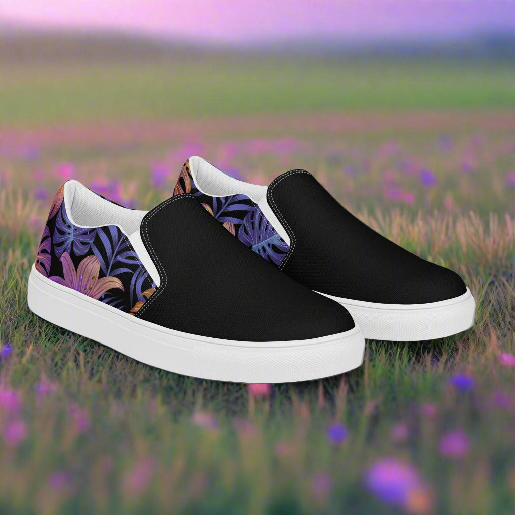 Balidor Two Tone Slip-on Canvas Shoes with Floral Design and Comfortable Fit for Everyday Wear