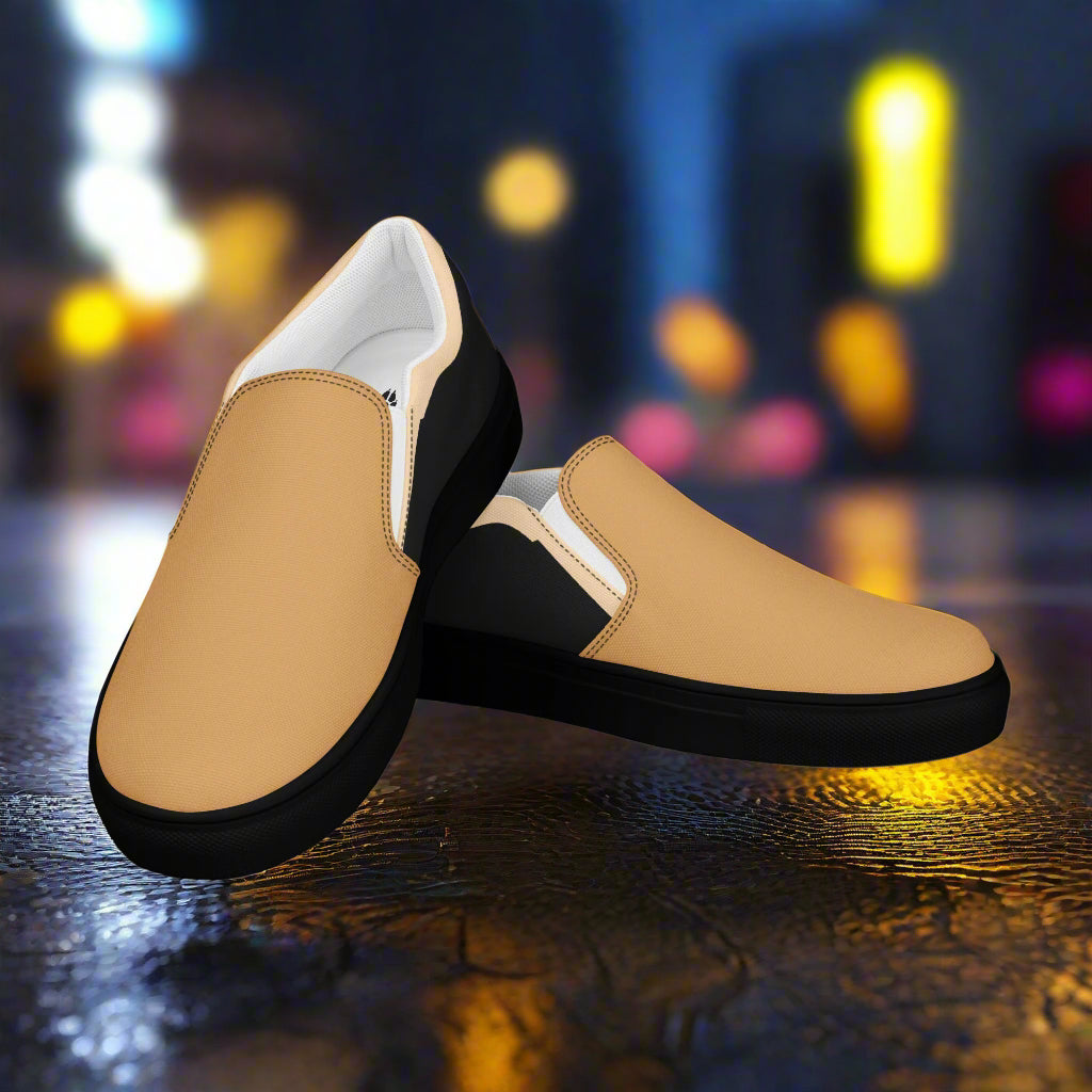 Beige Two Tone Slip On Shoes from WildSage Market featuring a stylish design for casual wear