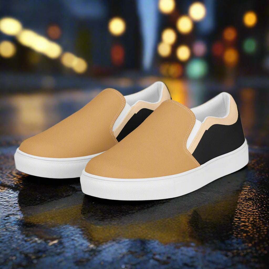 Beige Two Tone Slip On Shoes from WildSage Market with a sleek design for stylish comfort