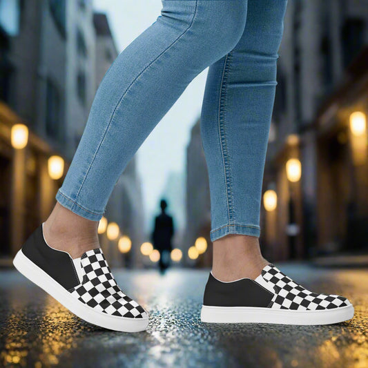 Black Chex Halftone Slip-on Canvas Shoes with Comfortable Fit for Everyday Wear