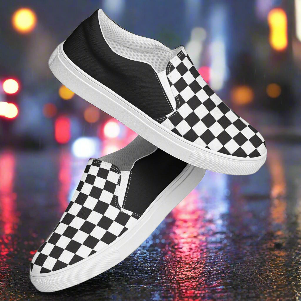 Black Chex Halftone Slip-on Canvas Shoes with a stylish checkerboard design and comfortable fit