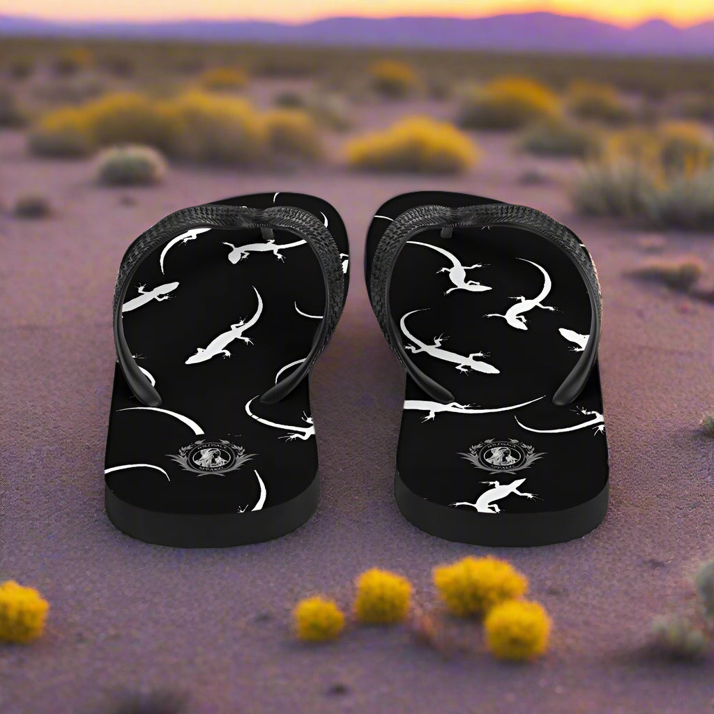 WildSage Market black lizard print flip-flops with a stylish design perfect for casual summer outings