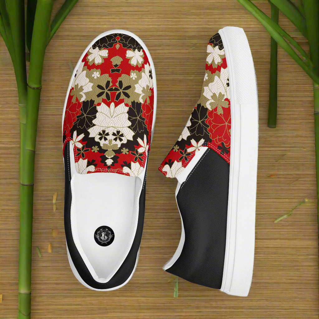 Black Lotus Halftone Slip-on Canvas Shoes with Floral Design and Comfortable Fit for Everyday Wear