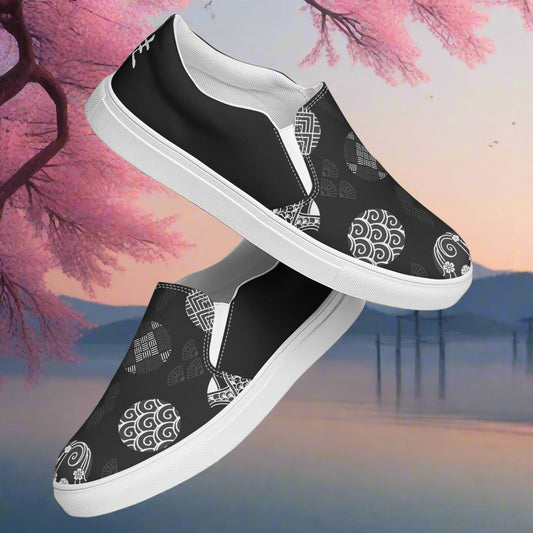 Black Seals Halftone Slip-on Canvas Shoes featuring unique patterns for stylish comfort