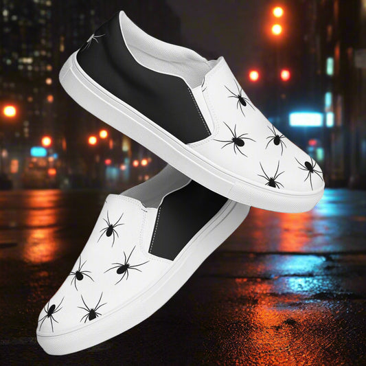 Black Spiders Halftone Slip-On Canvas Shoes with Stylish Spider Design for Unique Fashion