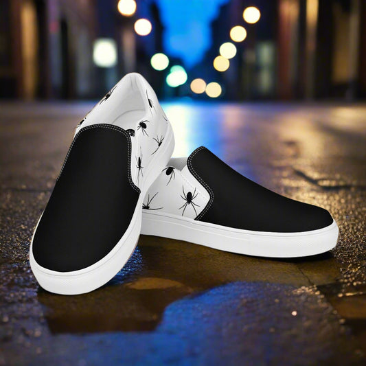 Black Spiders Two Tone Slip-On Canvas Shoes with a Stylish Design for Everyday Wear