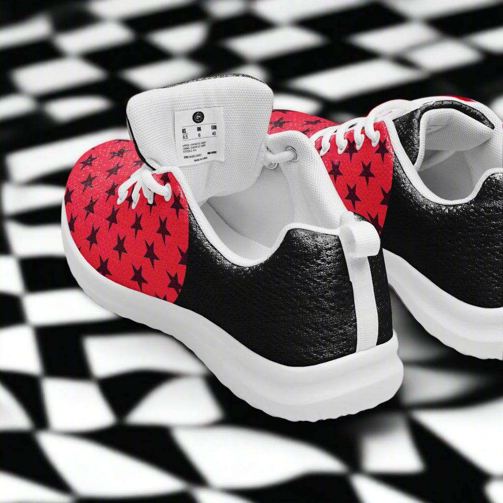 WildSage Market Black Stars Red Halftone Womens Custom Athletic Shoes with white soles and laces