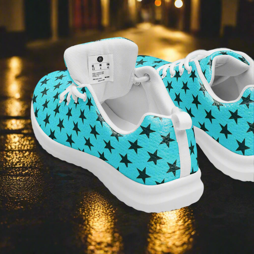WildSage Market Black Stars Teal Womens Athletic Shoes with white soles and laces for sporty style