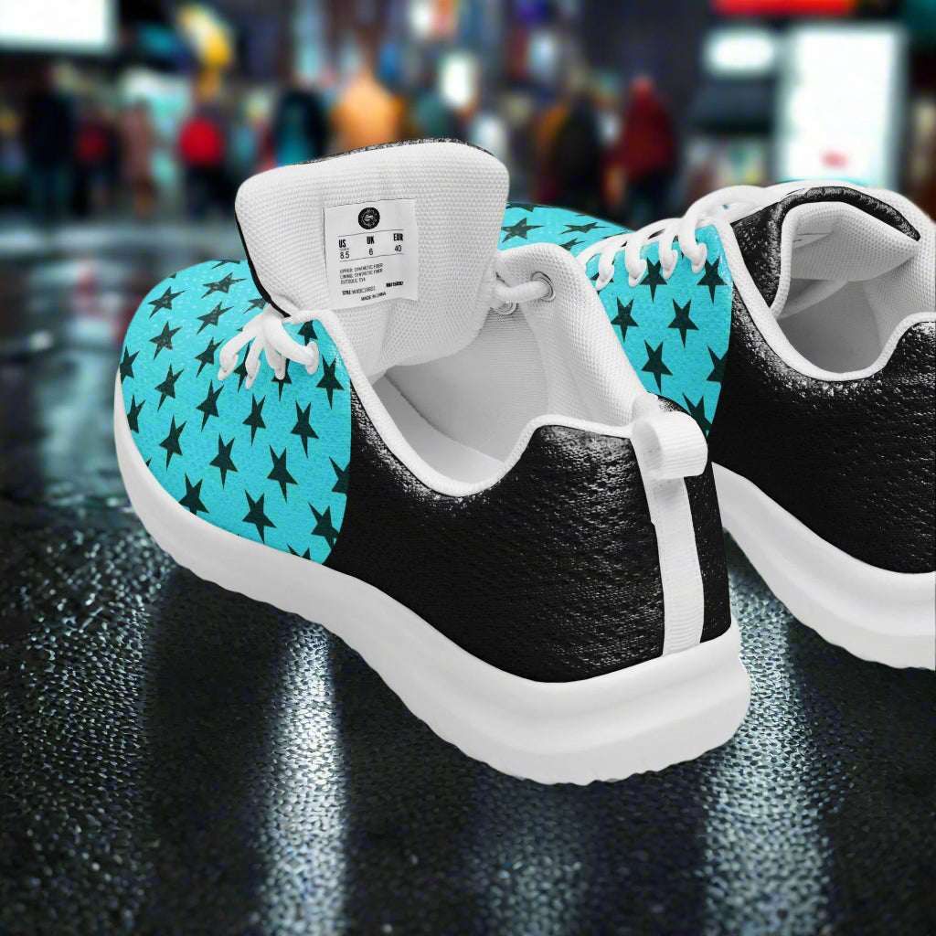 WildSage Market Black Stars Teal Womens Athletic Shoes with black heel and white soles