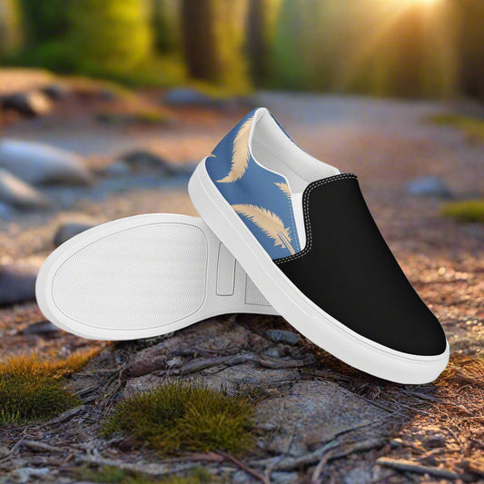Blue Feather Two Tone Slip-on shoes with a stylish black and blue design for casual wear