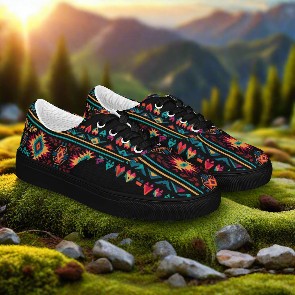 WildSage Market Southwest patterned Lace-up Canvas Shoes low top with colorful tribal geometric print