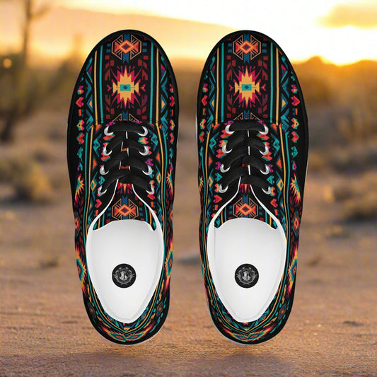WildSage Market Southwest patterned Lace-up Canvas Shoes top view colorful geometric print for casual walking and festivals