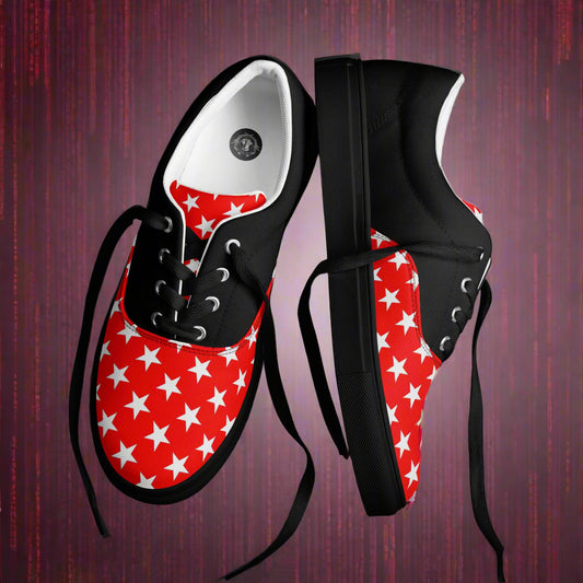 White Star Red Halftone Lace-up Canvas Shoes by WildSage Market with black laces and sole