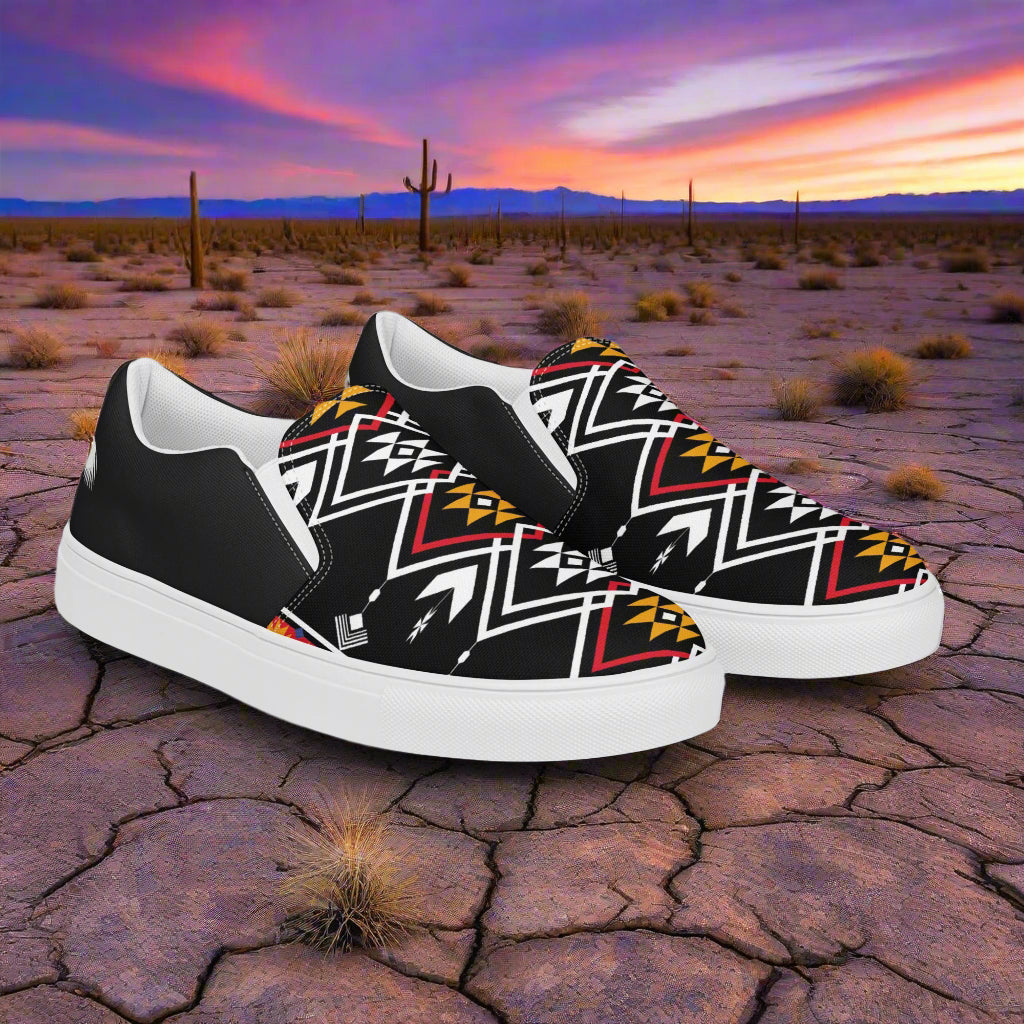 WildSage Market Slip-on Canvas Shoes Condios Halftone with Bold Geometric Pattern in Black and Red