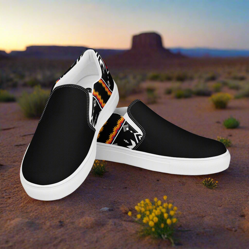 Stylish Slip-on Canvas Shoes Condios Two Tone with black design and vibrant patterns for casual wear