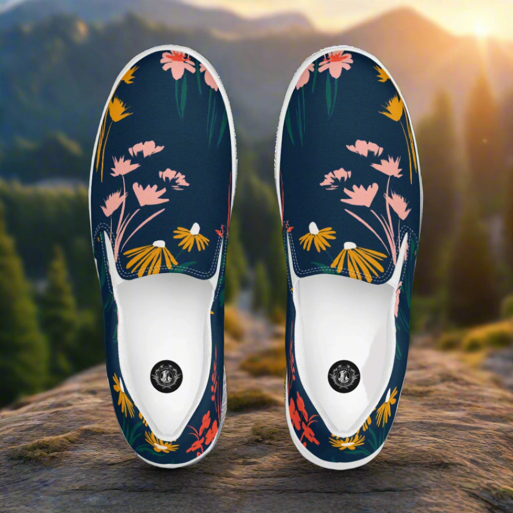 Coneflower Floral Print Slip-on Canvas Shoes with a vibrant floral design and comfortable fit