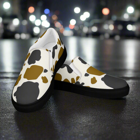WildSage Cowhide Brown and Black Slip-on Canvas Shoes with a trendy and stylish design for casual wear