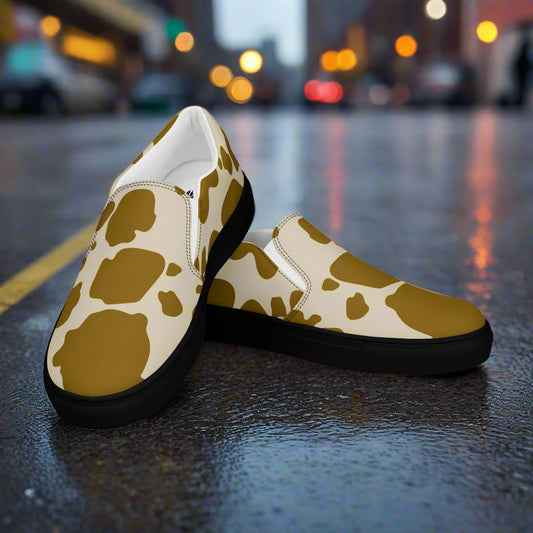 Stylish Cowhide Brown Slip-on Canvas Shoes for casual wear with a trendy design