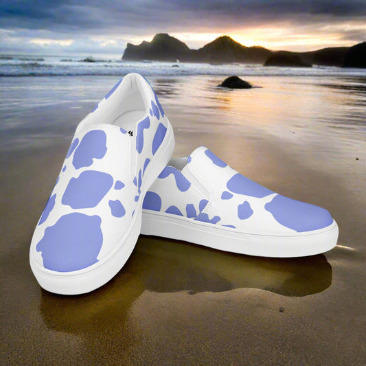 WildSage Cowhide Purple Slip-on Canvas Shoes with Stylish Crossover Design on Beach Sand