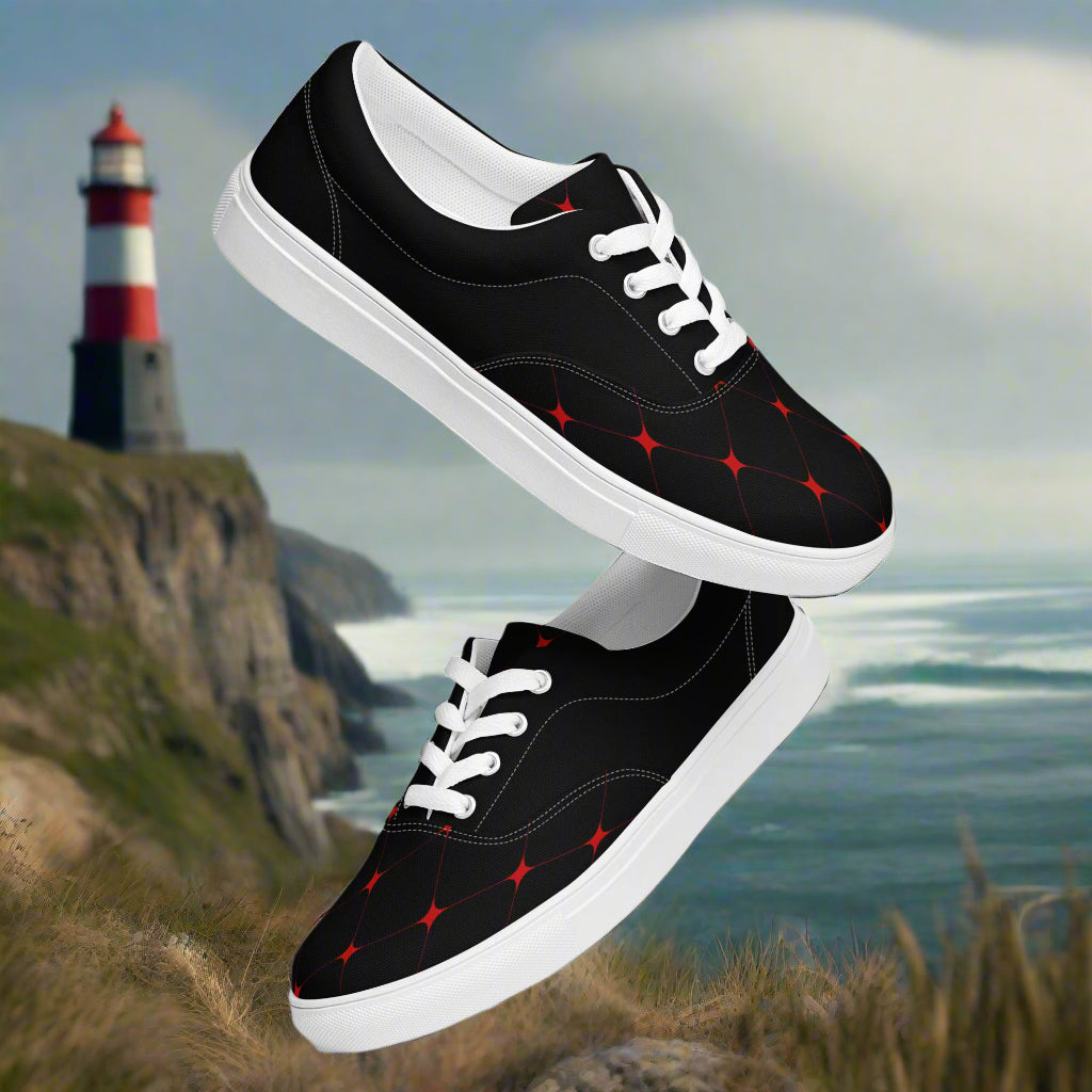 Crimson Diamond Halftone Lace-up Canvas Shoes with a stylish black design and white sole