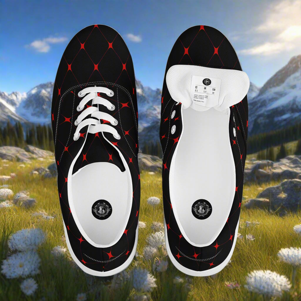 Crimson Diamond Lace-up Canvas Shoes featuring a stylish diamond pattern and comfortable design