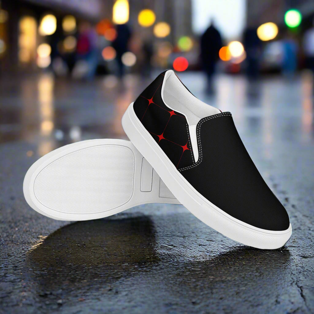 Crimson Diamond Two Tone Slip-on Canvas Shoes with stylish black design and comfortable fit