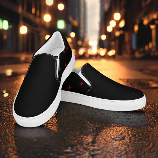 Crimson Diamond Two Tone Slip-on Canvas Shoes with a sleek black design for stylish comfort
