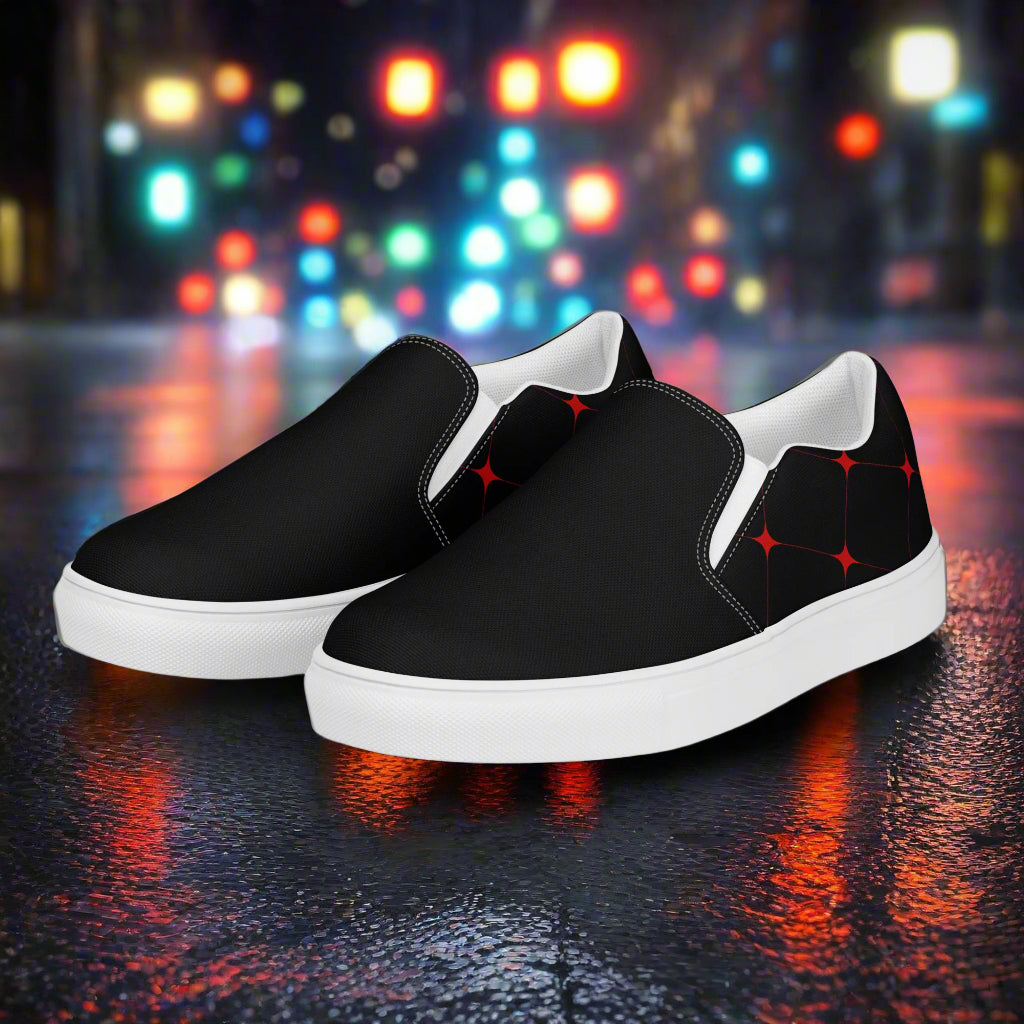 Crimson Diamond Two Tone Slip-on Canvas Shoes featuring a stylish black and red design