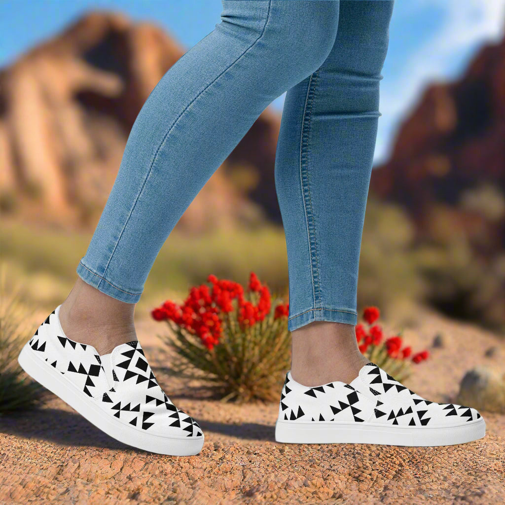 Custom Southwest Patterned slip-on shoes for men featured with stylish design in a desert setting