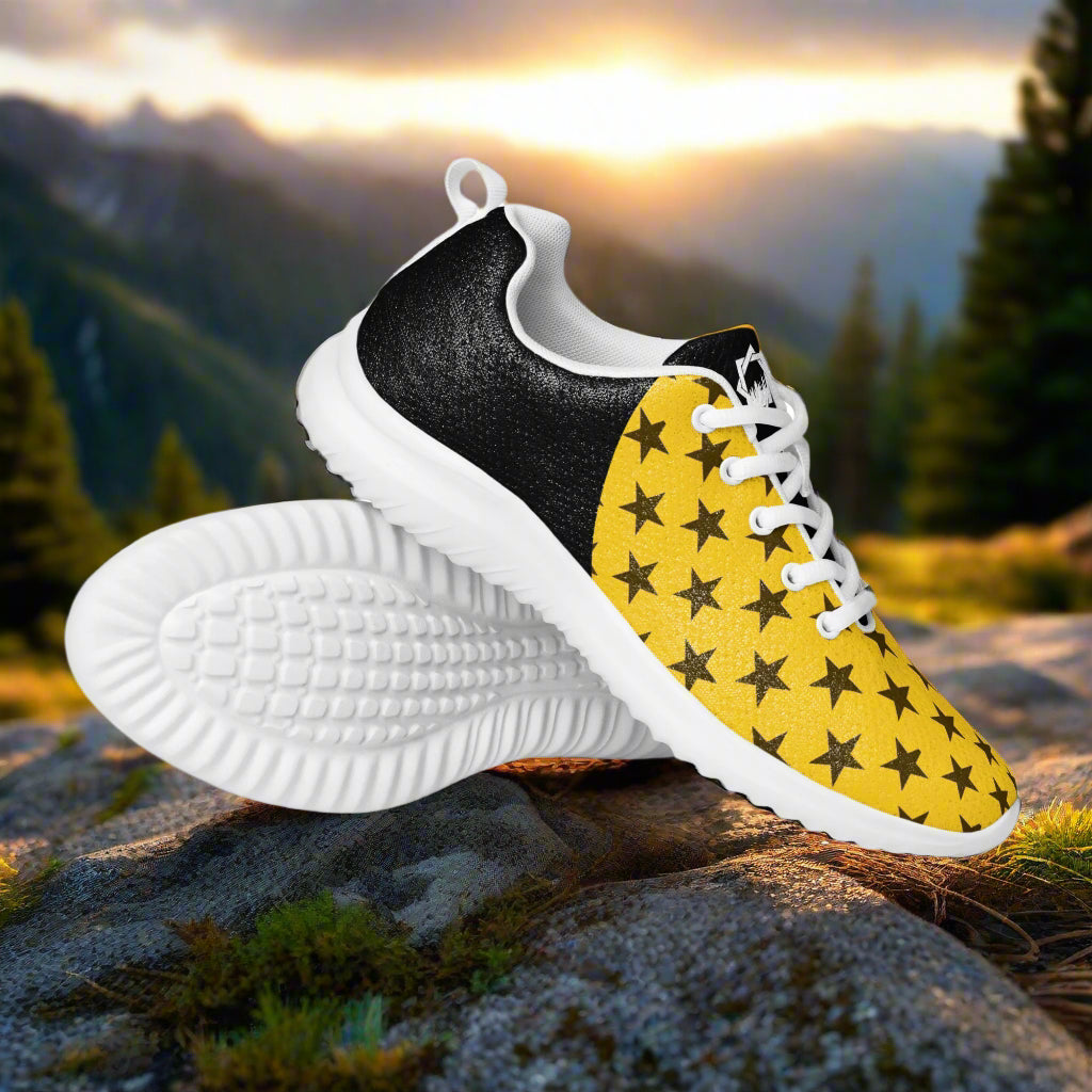 WildSage Market women Custom Athletic Shoes yellow star print with black heel white sole for trail running