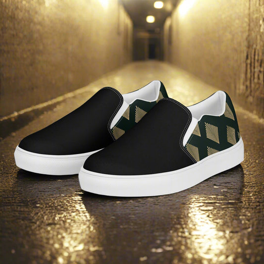 Deco Diamond Two Tone Slip-on Canvas Shoes with Stylish Graphic Design and Comfortable Fit