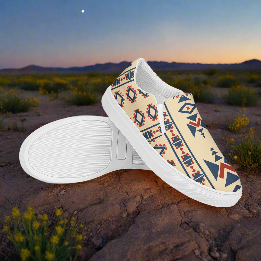 Desert Sol Southwest Print Slip-on Canvas Shoes with vibrant geometric patterns for comfortable wear