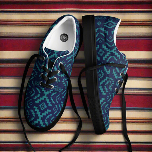 Southwest Lace-up Canvas Shoes WildSage Market teal navy geometric pattern lace up casual sneakers