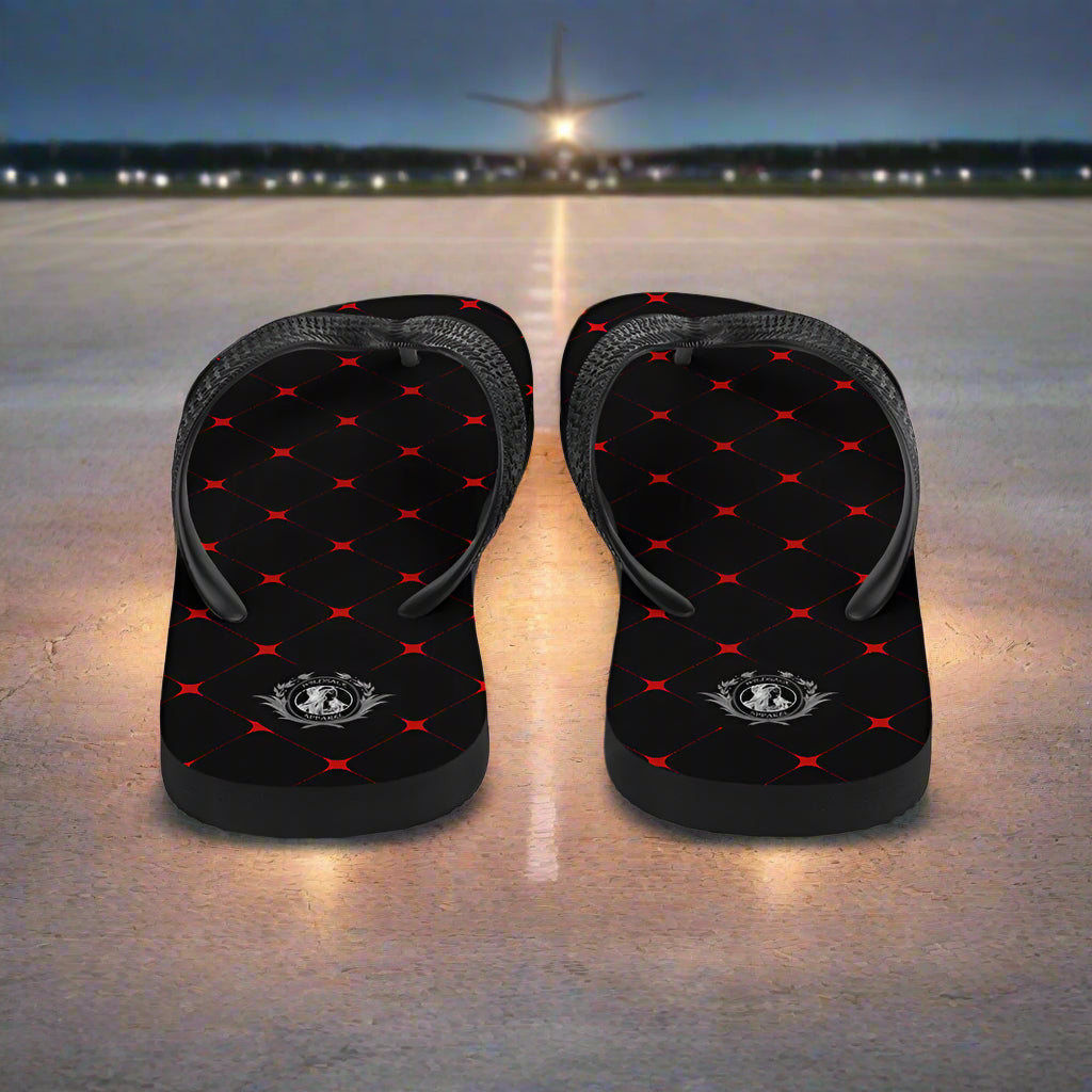 WildSage Market designer summer footwear flip flops with a stylish black and red pattern