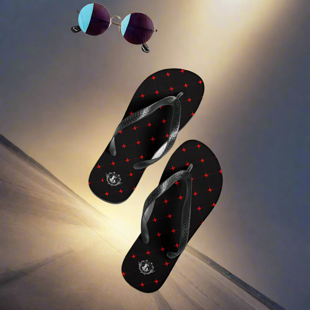 WildSage Market Designer Summer Footwear Flip Flops with Black and Red Pattern for Stylish Summer Days