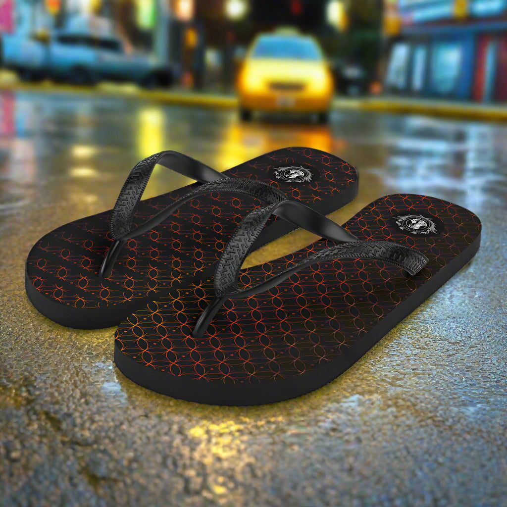 WildSage Market distinctive summer footwear flip flops with a stylish black and red pattern