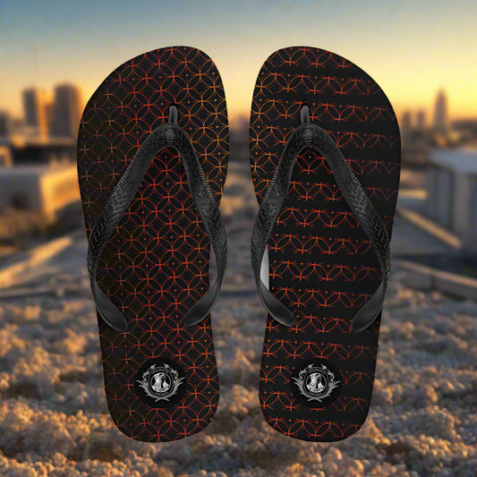 Distinctive summer footwear flip flops featuring a unique geometric pattern for stylish beach outings
