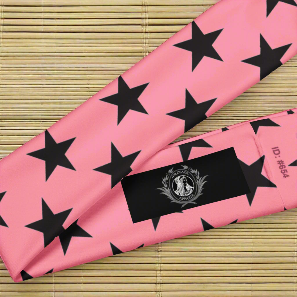 WildSage Market head-hatband in pink with black stars pattern featuring label and soft fabric